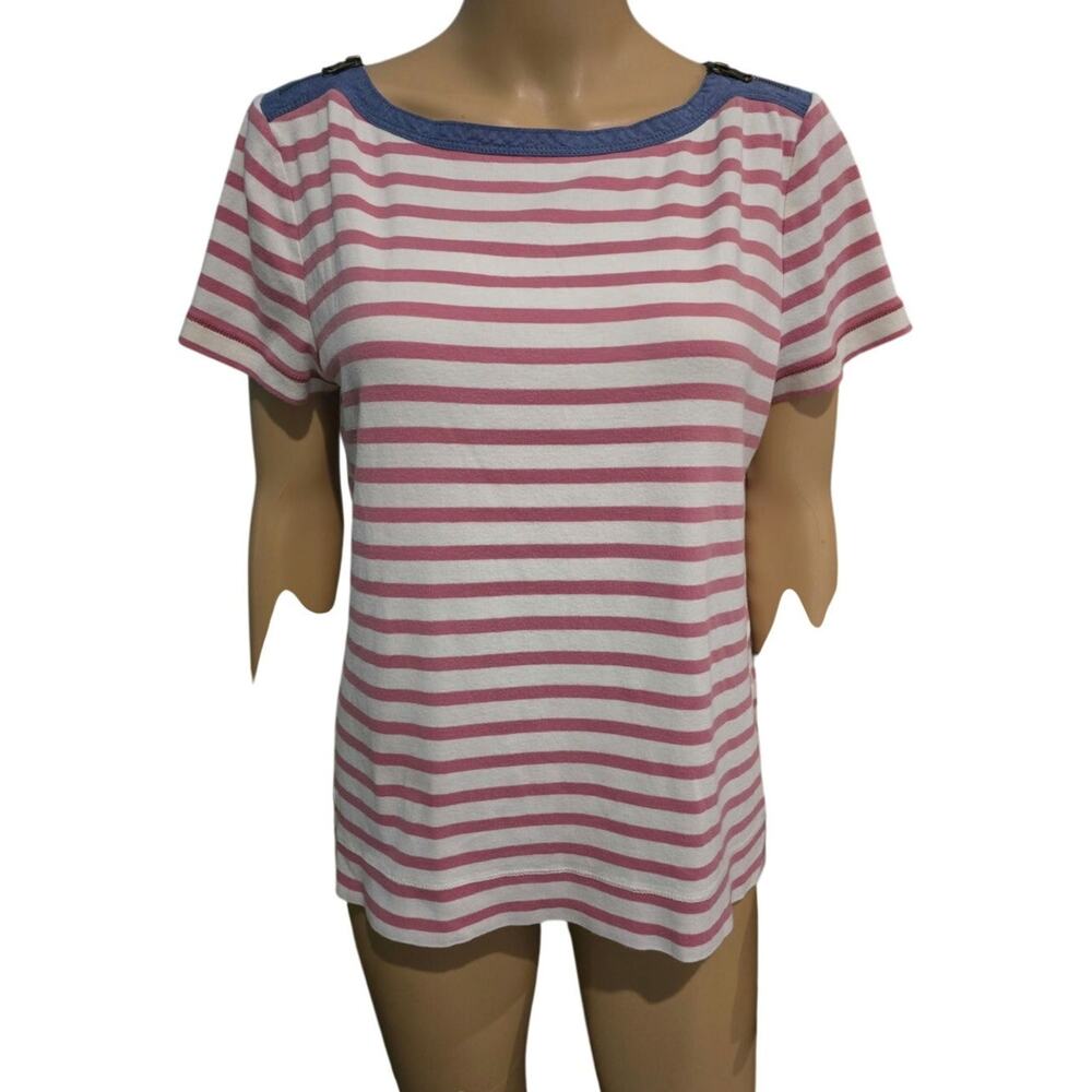 Lauren Ralph Lauren white pink striped top XL
